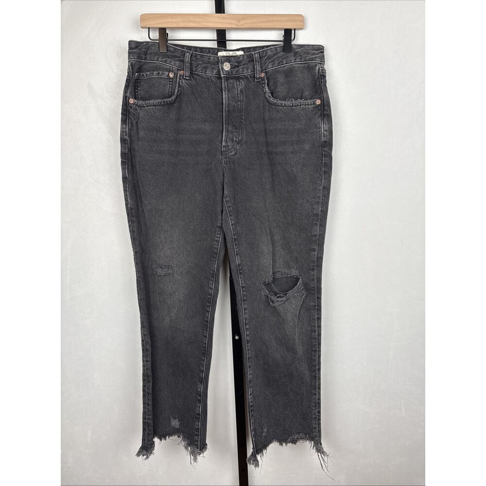 We The Free‎ Good Times Distressed Straight Leg Jeans Sz 30 Black Raw Hem Grunge